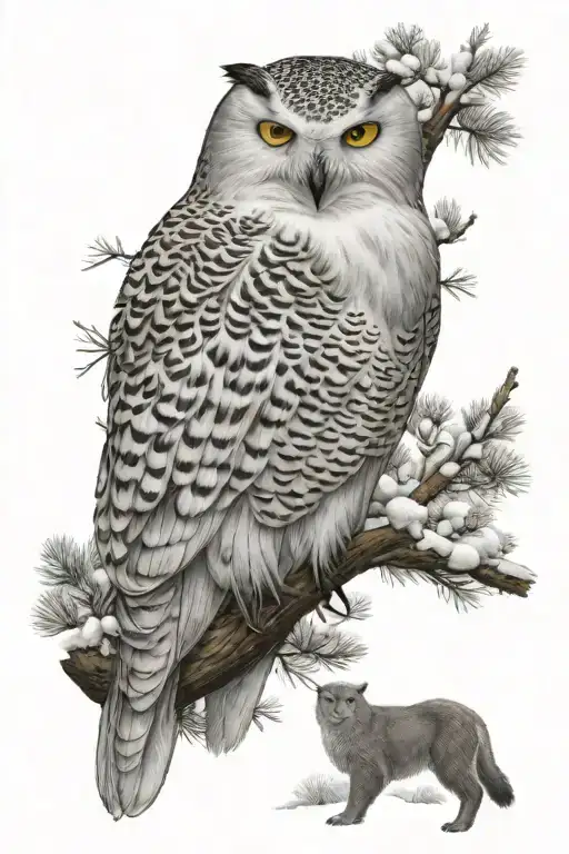 snowy owl and white tail deer tattoo design idea
