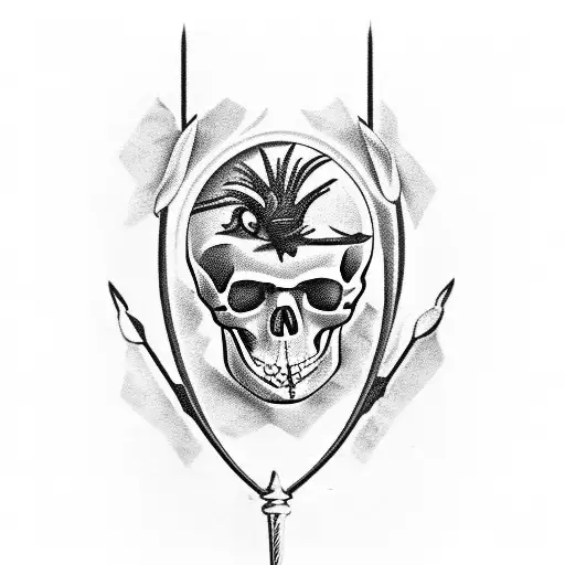 Combine the image of Saint Sebastian with a skull in a modern tattoo design tattoo design idea