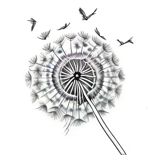 dandelion with birds tattoo design idea