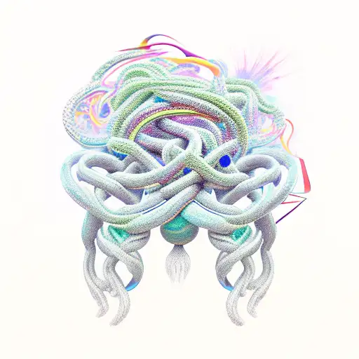 A surrealistic composition featuring intertwined penises and psychedelic elements tattoo design idea