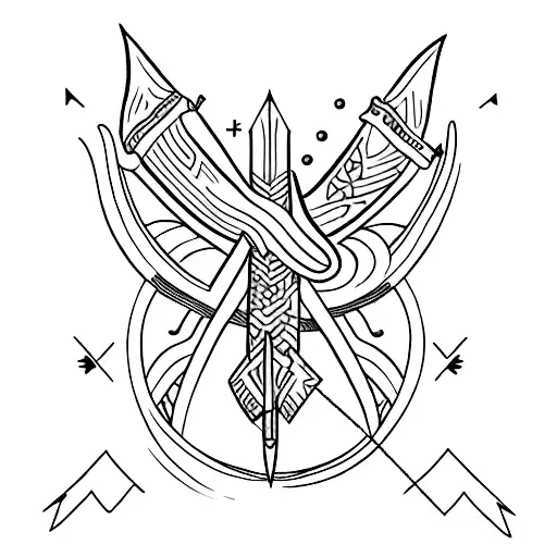 spine tattoo that resembles an arrow with cosmic and ancient symbols in it tattoo design idea