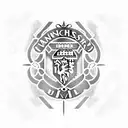 An intricate blackwork design of the Manchester United crest surrounded by animal prints of an ox, rabbit, and tiger tattoo design idea