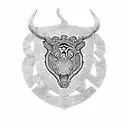 An intricate blackwork design of the Manchester United crest surrounded by animal prints of an ox, rabbit, and tiger tattoo design idea