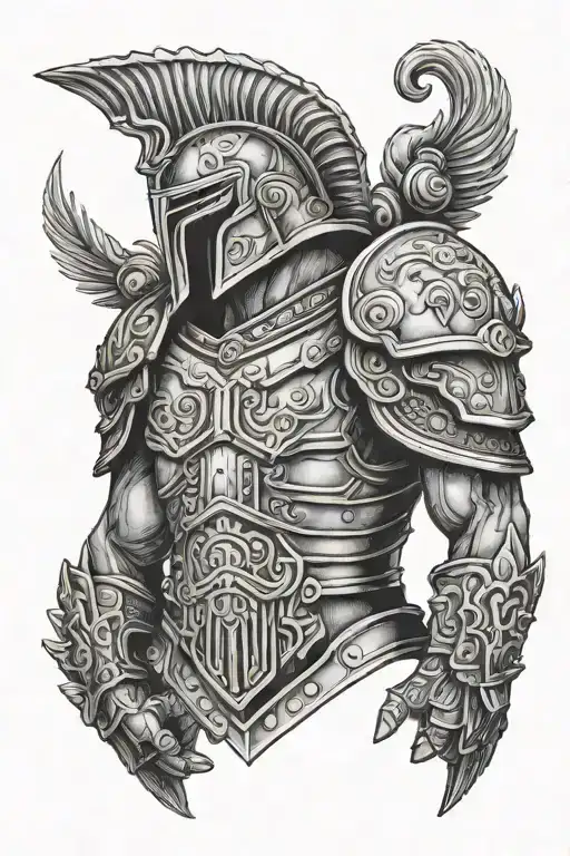 Trojan armour shoulder sleeve tattoo design idea