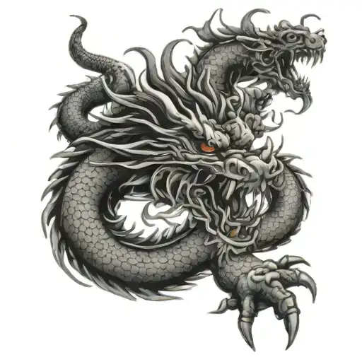 Japanese dragon fighting demons tattoo design idea