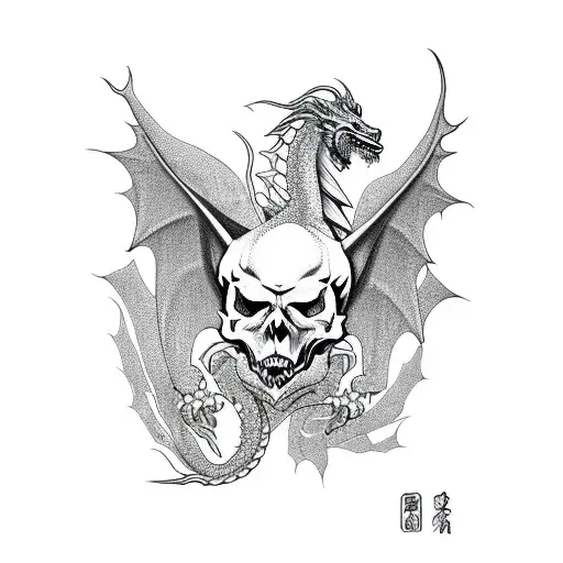 Dragon with skull tattoo design idea