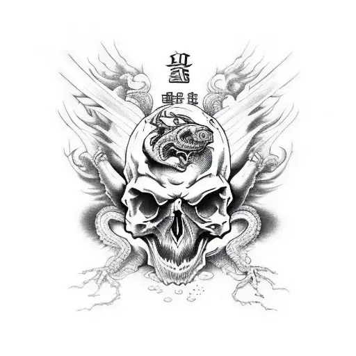 dragon and it's head is it's skull tattoo design idea