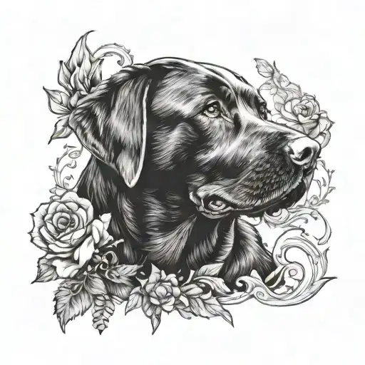 black labrador dog wearing tattoo design idea