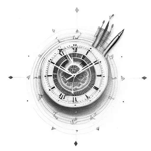 broken clock with crosss tattoo design idea