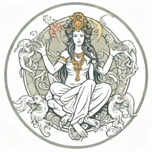 Lilith goddess surrounded tattoo design idea