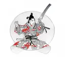 Ronin samurai holding a sword with cherry blossoms flying tattoo design idea