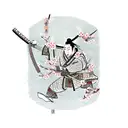 Ronin samurai holding a sword with cherry blossoms flying tattoo design idea