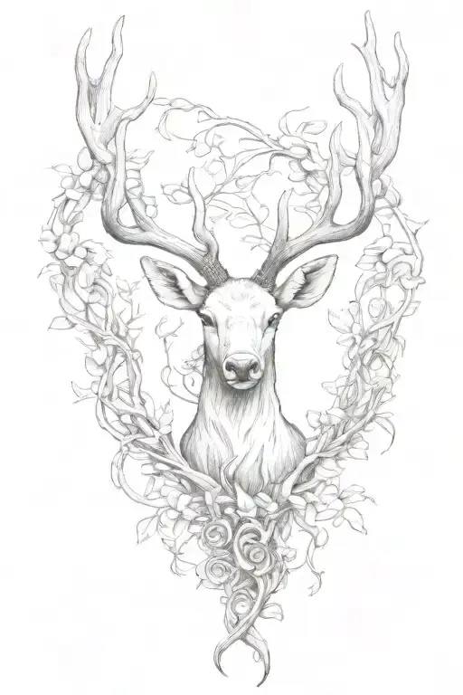 single  elk antler intertwined with vines tattoo design idea
