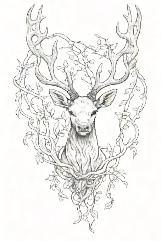 elk antler intertwined with vines tattoo design idea