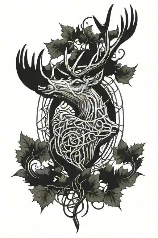 single elk antler intertwined with vines wrapped tattoo design idea