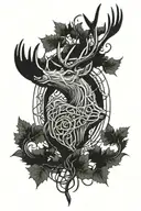 single elk antler intertwined with vines wrapped tattoo design idea