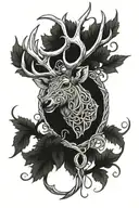 single elk antler intertwined with vines wrapped tattoo design idea