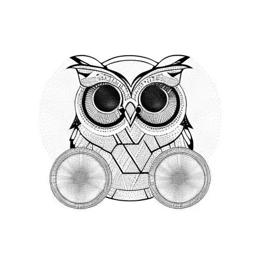 owl in geometry with wheel aprons tattoo design idea