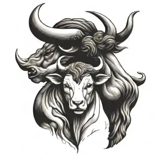 Taurus sign with mother son loving embrace tattoo design idea