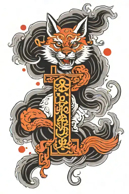 Cross with kitsune mask  tattoo design idea