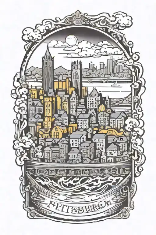 pittsburgh skyline inside box tattoo design idea