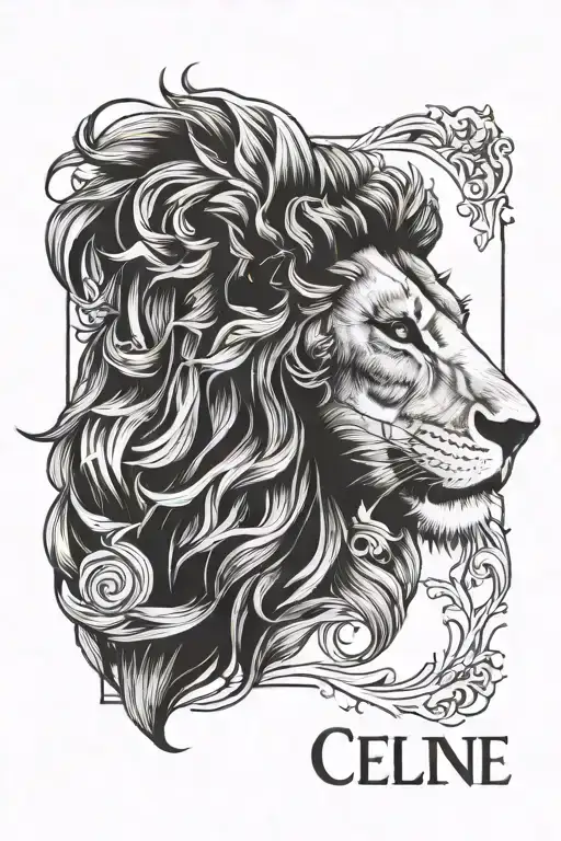 lion with name celine and bella  tattoo design idea