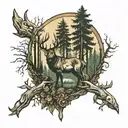 Forest and hunting scene tattoo design idea