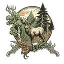 Forest and hunting scene tattoo design idea