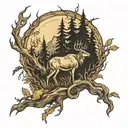 Forest and hunting scene tattoo design idea