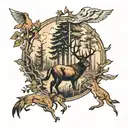 Forest and hunting scene tattoo design idea
