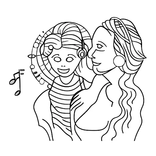 A silhouette of a mother and daughter listening to music tattoo design idea