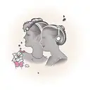 A silhouette of a mother and daughter listening to music tattoo design idea