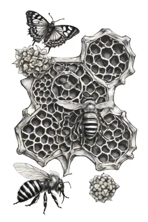 honey comb and leo zodiac sign tattoo design idea