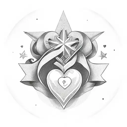 heart with three stars inside  tattoo design idea