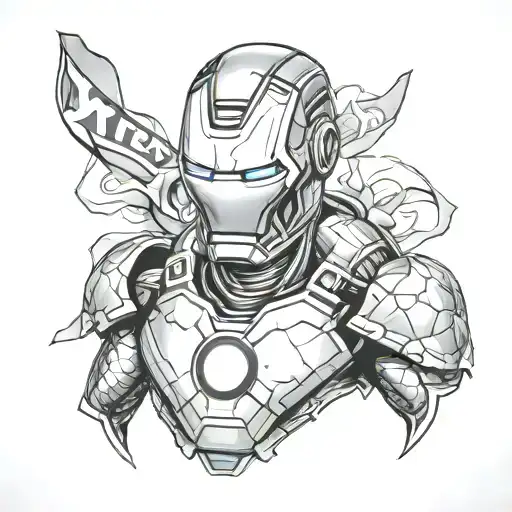 iron man mask with blue ninja turtle Bandana tattoo design idea