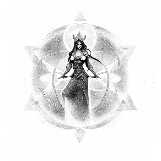 mystical woman, silk, virgo emblem, roman numerals, constellation, time tattoo design idea