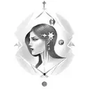 mystical woman, silk, virgo emblem, roman numerals, constellation, time tattoo design idea