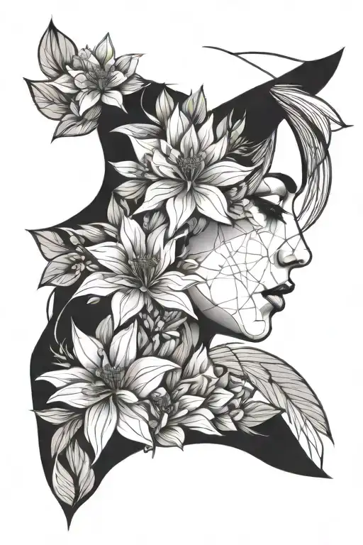 face profile woman flowers tattoo design idea