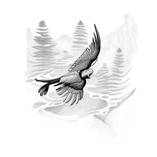 costa rica waterfall with macaw tattoo design idea