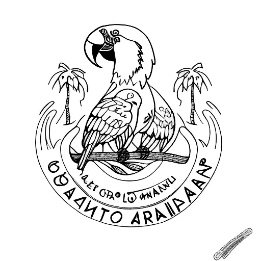 costa rica waterfall with macaw tattoo design idea