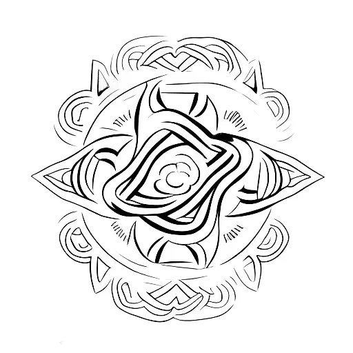 Zen garden with a trident symbol in the sand tattoo design idea