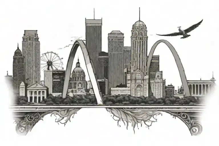 st louis skyline with "the lou" in the middle of the arch tattoo design idea