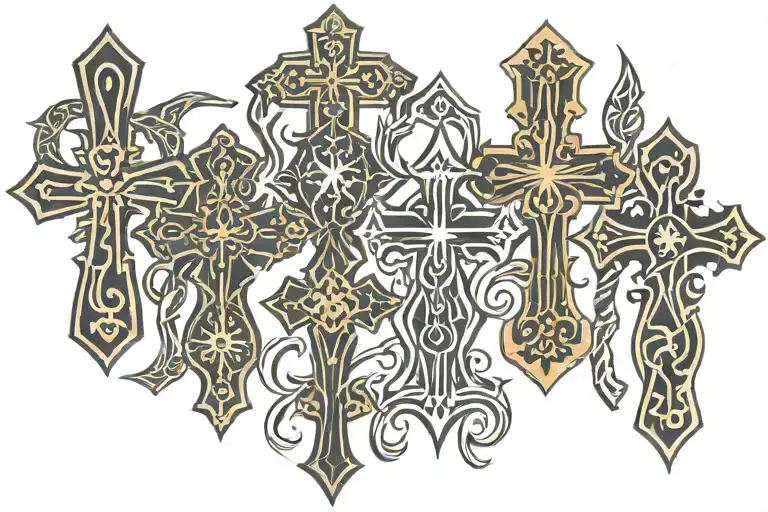 5 different crosses in tribal band style tattoo design idea