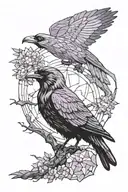 amethyst gemstone, opal gemstone, sapphire gemstone, crows, goddess morrigan, line work tattoo design idea