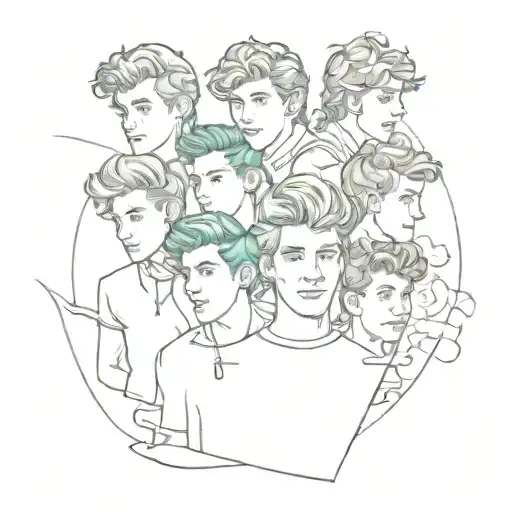 A creative fusion design combining elements of One Direction and The Vamps in a sketch style tattoo design idea