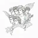 A creative fusion design combining elements of One Direction and The Vamps in a sketch style tattoo design idea