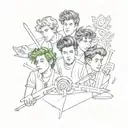 A creative fusion design combining elements of One Direction and The Vamps in a sketch style tattoo design idea