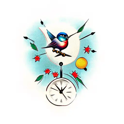 Traditional "Bird With Clock" Tattoo Idea - BlackInk