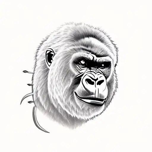 roaring gorilla with roses and sword  tattoo design idea