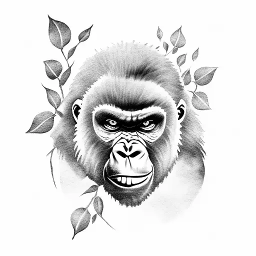 Angry gorilla with roses  tattoo design idea